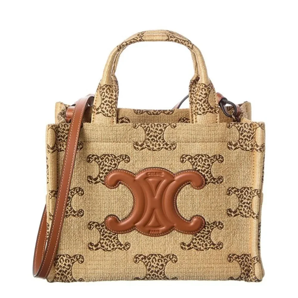 Celine Canvas & Leather Tote, Beige